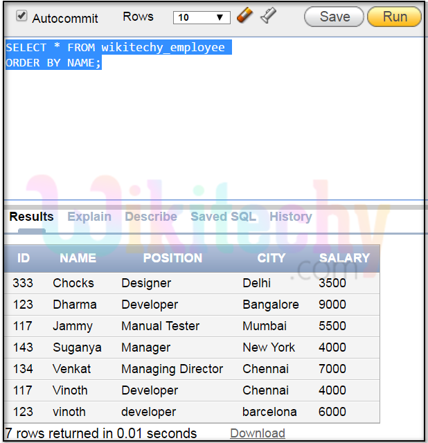  sorting in oracle